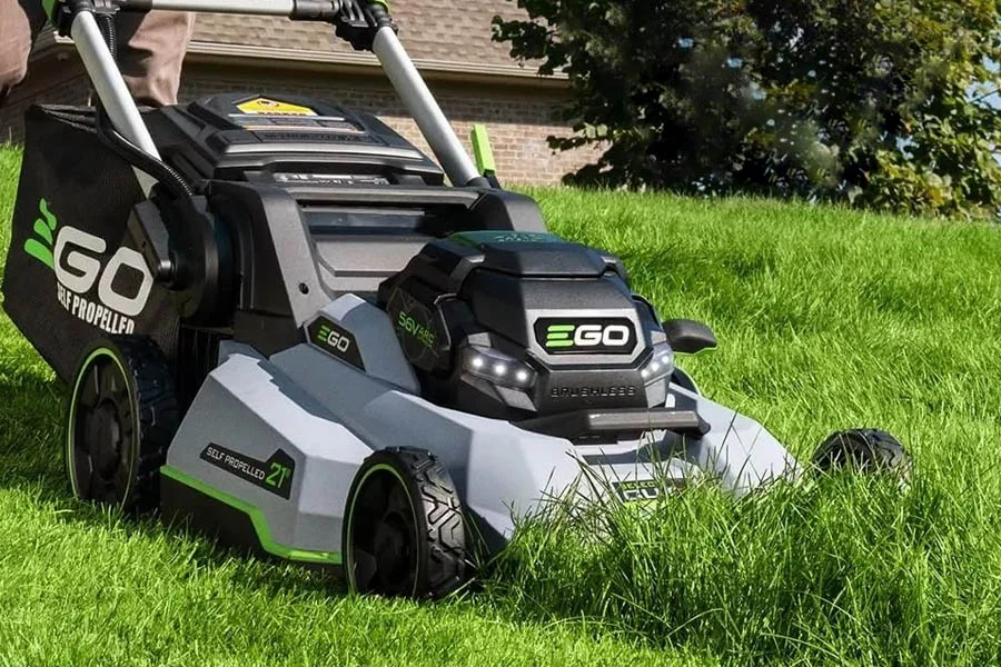 self-propelled electric lawn mower with battery and charger